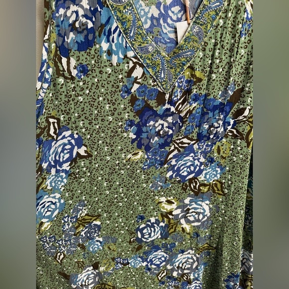 NEW La Cera Plus Size Sleeveless V-Neck Artistic Floral Dress Green Women’s 1X - Picture 9 of 13
